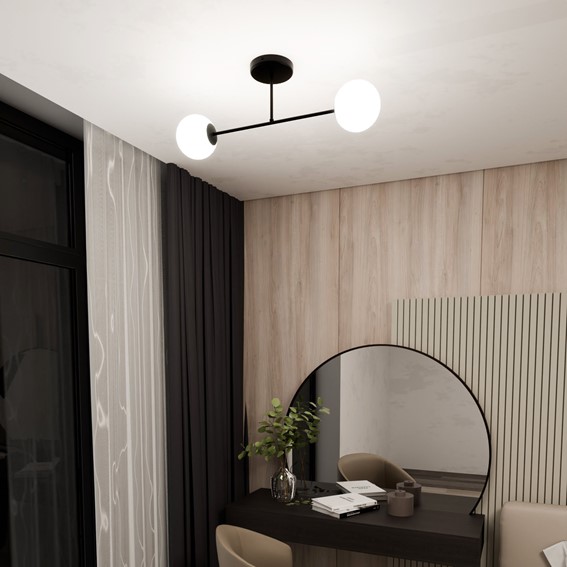 Lampa Sufitowa ROMA 2 Czarny/Opal