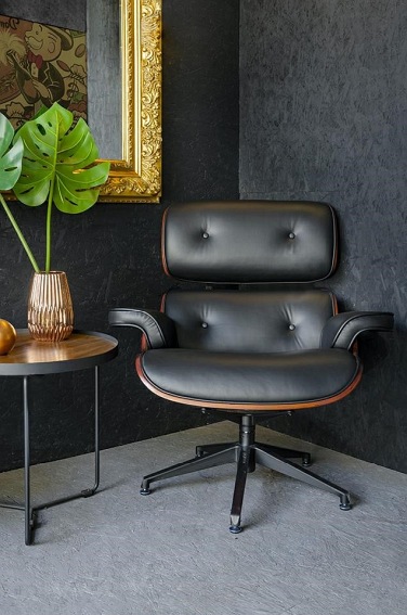 Fotel LOUNGE Czarny Różana Skóra Naturalna