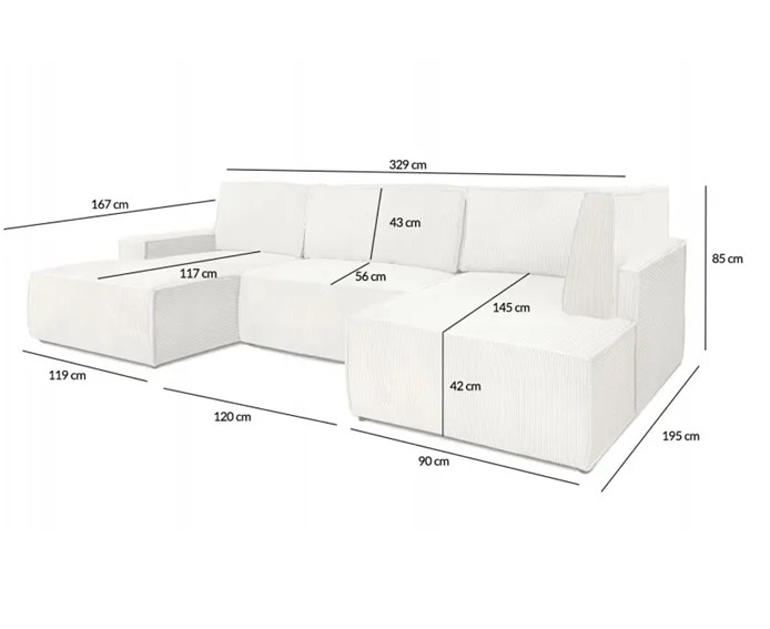 Narożnik PILLOW C2 120 Beżowy z Funkcją Spania - II Grupa Tkanin