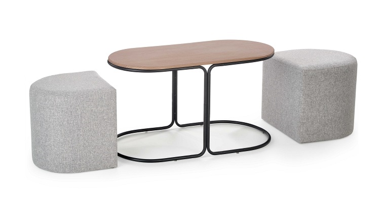 Ława z Pufami Pampa Orzech/Popielaty