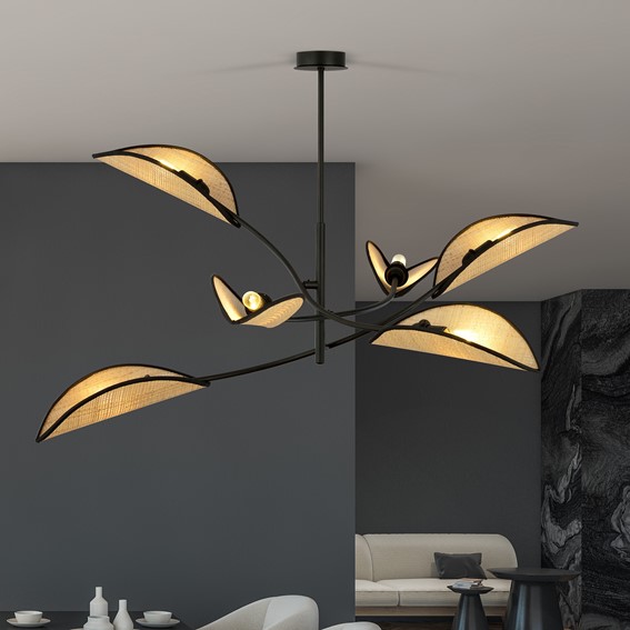 Lampa Wisząca LOTUS 6 Czarny/Naturalny