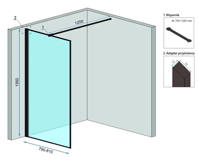 Ścianka Prysznicowa BLER 80 Czarny