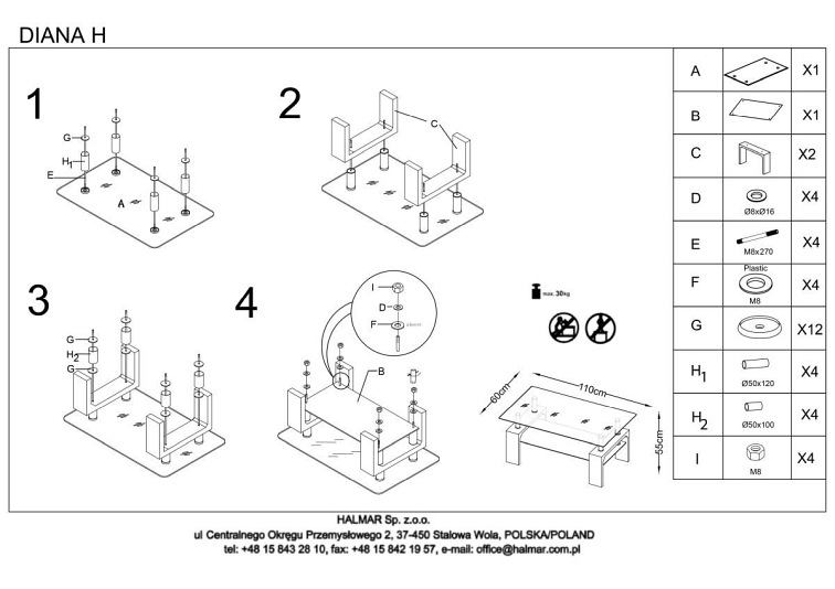 Ława DIANA H Czarny Lakierowana