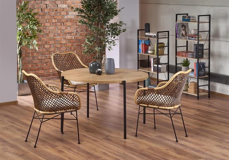 Stół Okrągły Morgan 76x120 Dąb Zloty/Czarny