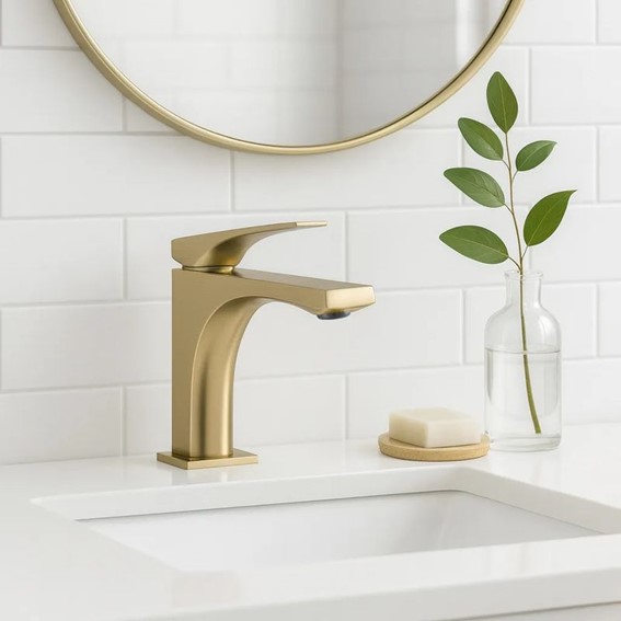 Bateria Umywalkowa Niska JOE Złoty Szczotkowany