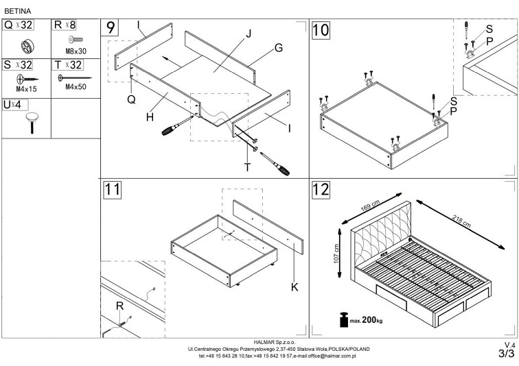 Łożko BETINA 160x200 z szufladami popielate