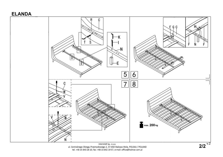 Łóżko ELANDA 160x200cm Jasny Popiel