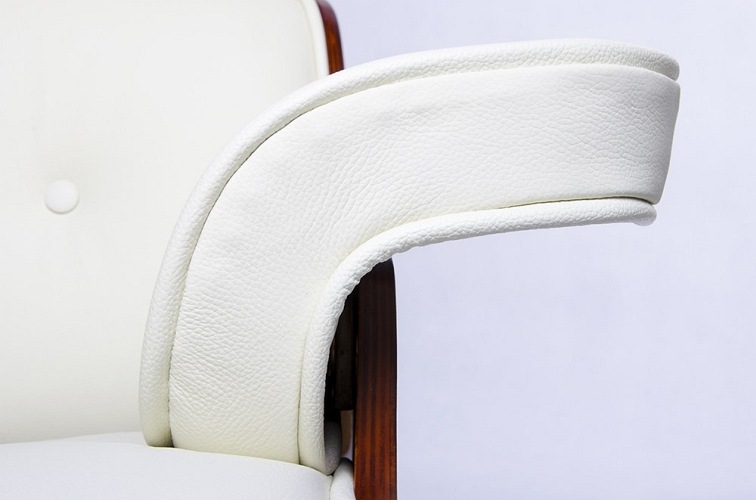 Fotel LOUNGE Biały Sklejka Orzech Skóra Naturalna