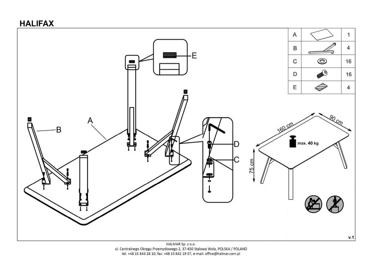 Stół HALIFAX 160X90 Jasny Beton