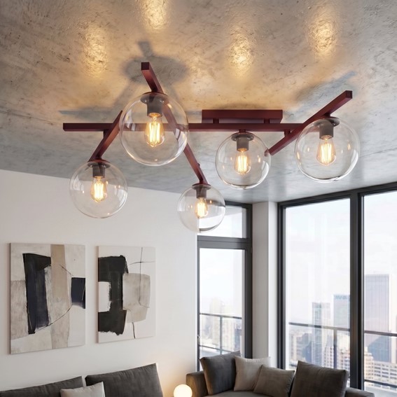 Lampa Sufitowa SMART 5 Burgundowy/Transparentny