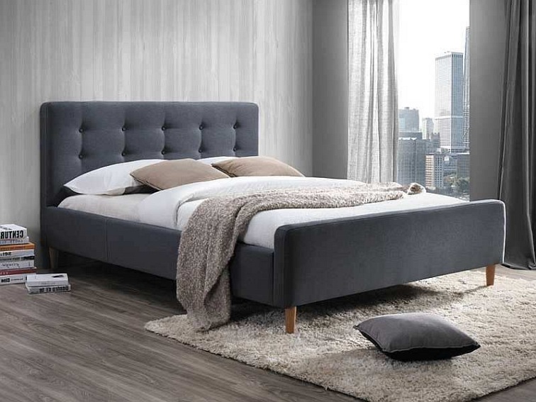 Łóżko Pinko szare z pikowanym zagłówkiem zestaw z materacem FAMILY MAX 160x200