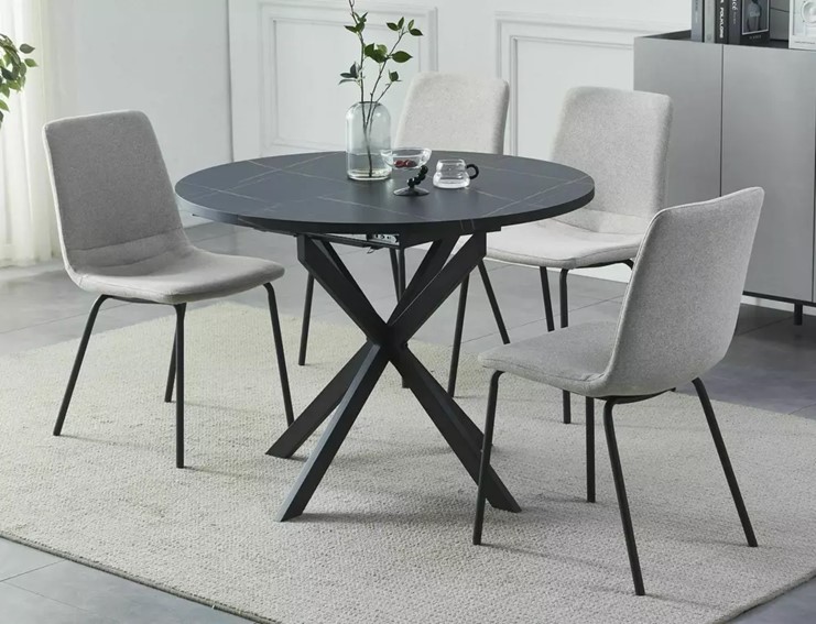 Stół Rozkładany GASTON Fi100cm Czarny Efekt Marmuru/Czarny