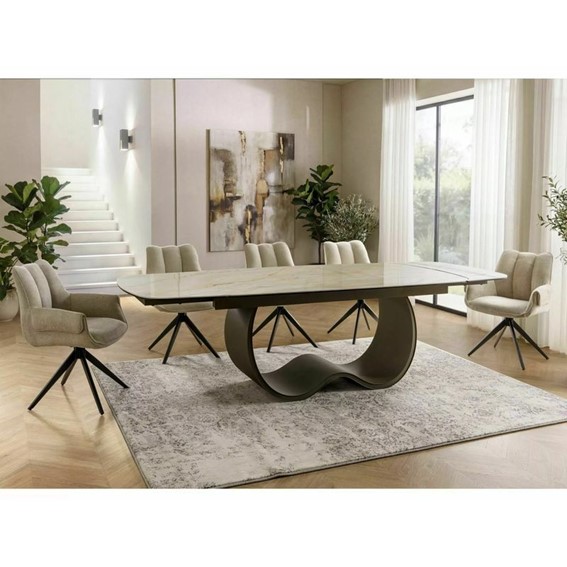 Stół Rozkładany CASABLANCA Ceramic (274-198)x98cm Beż Połysk/Miedziany