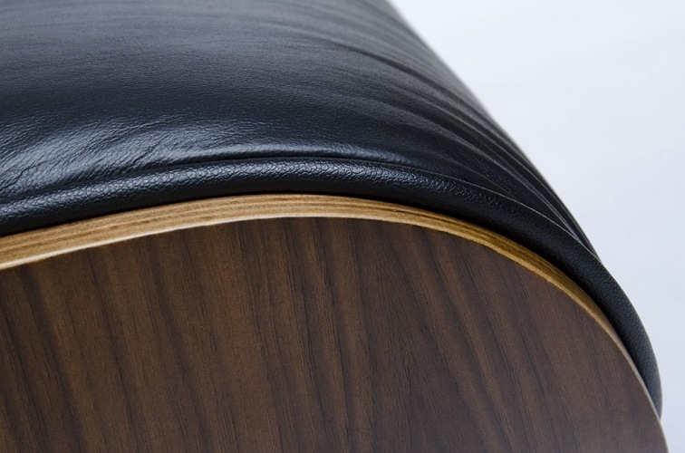 Fotel LOUNGE Czarny Z Podnóżkiem Orzech Skóra Naturalna
