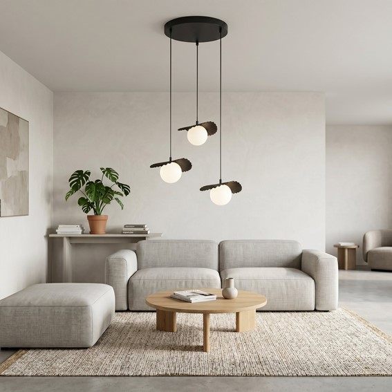 Lampa Wisząca FLORA 3PREM Czarny/Opal