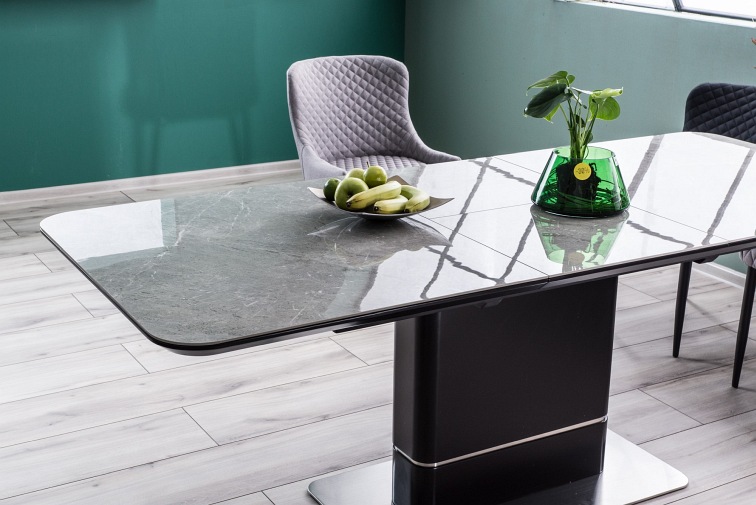 Stół Rozkładany PALLAS CERAMIC (210-160)x90 Efekt Marmur/Czarny Mat