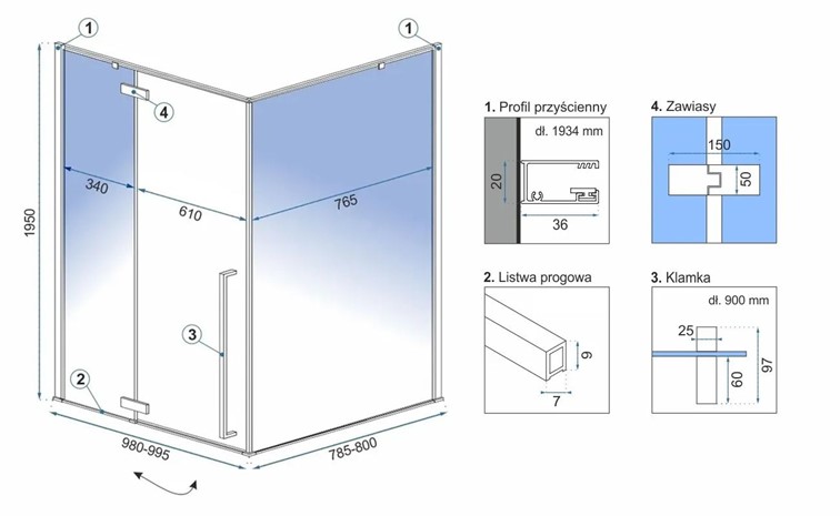 Kabina Prysznicowa FARGO 80x100 Złoty