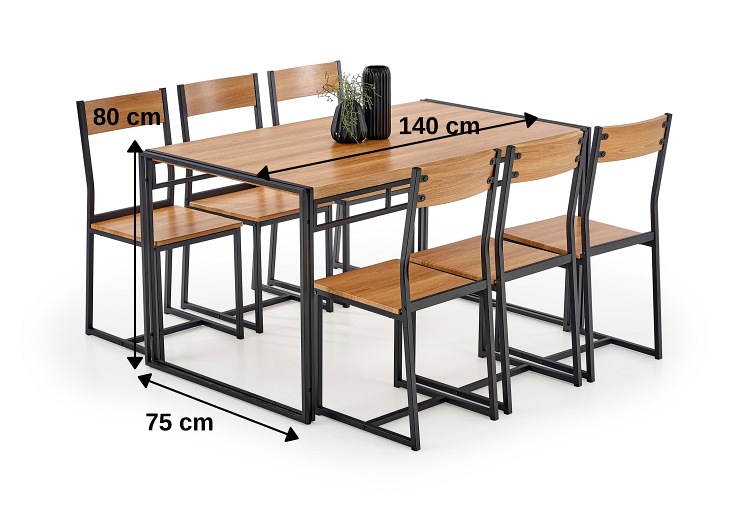 BOLIVAR zestaw stół + 6 krzeseł dąb złoty / c