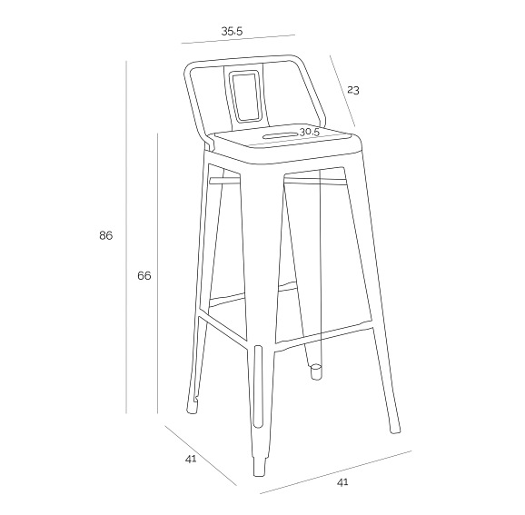 Hoker PARIS BACK Short 66cm Metaliczny insp. Tolix