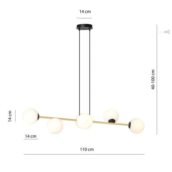 Lampa Wisząca GRAVITY 6 Czarny/Złoty/Opal