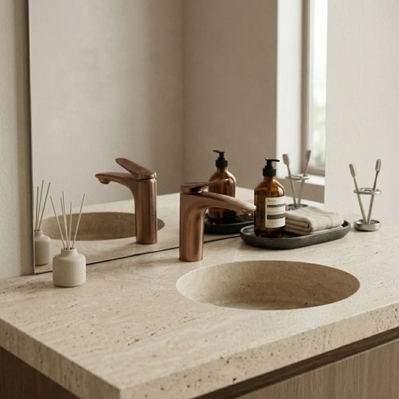 Bateria Umywalkowa Niska VISION Miedź Szczotkowany