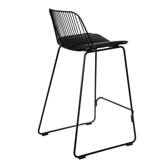 Krzesło Barowe DILL Low Czarne Z Czarną Poduszką