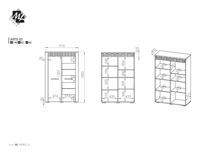 Witryna Artis 05 40x92x140 Dąb Artisan