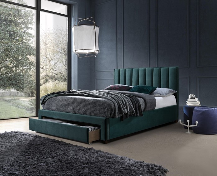 Łóżko GRACE z Szufladami Velvet 140x200 cm Ciemnozielony