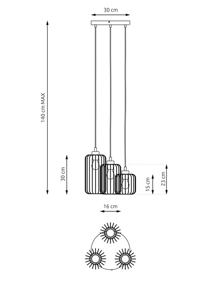 Lampa Wisząca VANDER 3 PREMIUM Czarny/Złoty