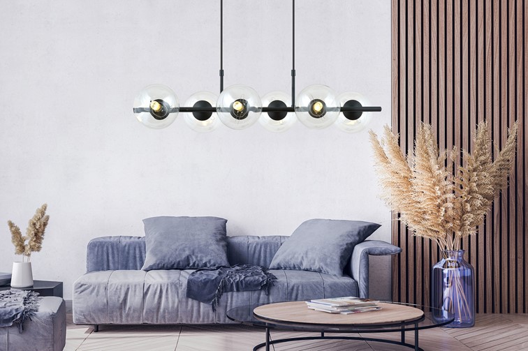 Lampa Wisząca RORY 6 Czarny/Transparentny