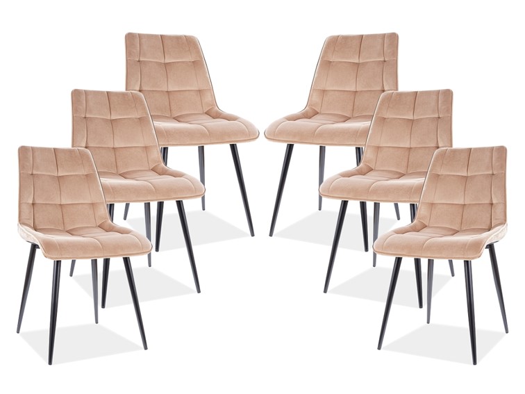 Zestaw 6x Krzesło CHIC Velvet Czarny/Beż