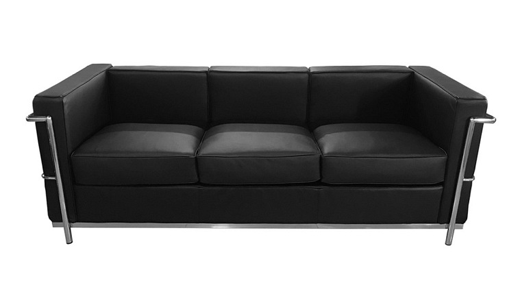 Sofa Trzyosobowa SOFT LC2 Czarna Skóra Naturalna