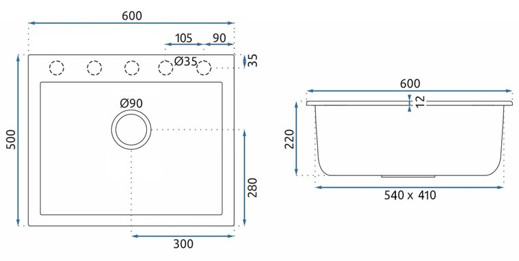 Zlewozmywak Granitowy WEST XL + Syfon Czarny Nakrapiany