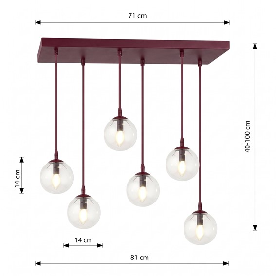 Lampa Wisząca COSMO 6 Burgundowy/Transparentny
