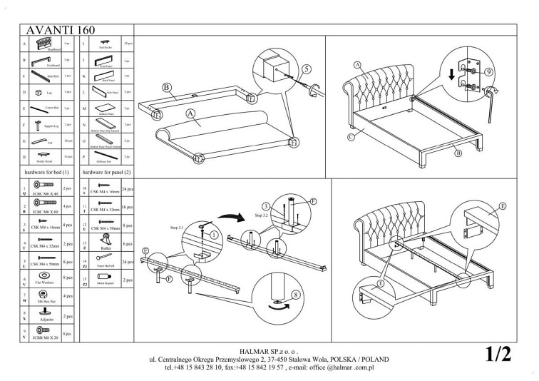 AVANTI łóżko 160 cm z szufladami popiel