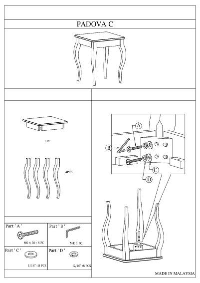 Ława PADOVA C 45x45 Ciemny Orzech