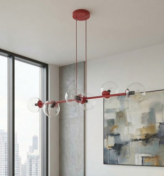 Lampa Wisząca MAGNUS 6 Burgundowy/Transparentny