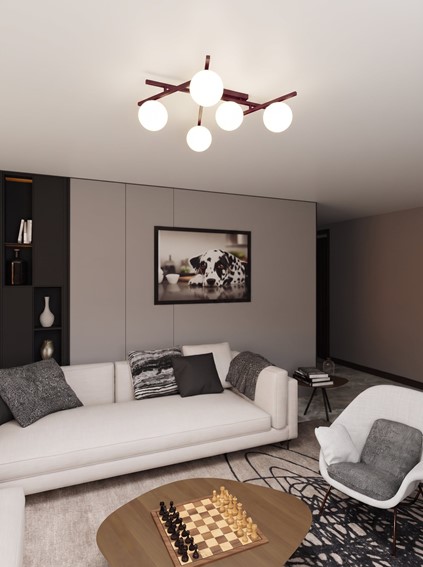 Lampa Sufitowa SMART 5 Burgundowy/Opal