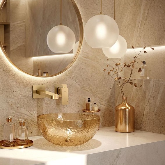 Bateria Umywalkowa Podtynkowa ARLO Złoty Szczotkowany