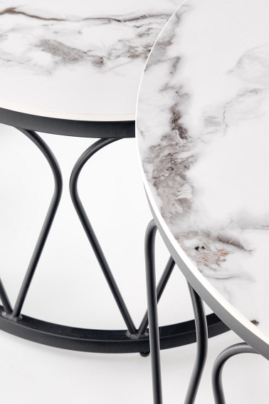 Zestaw 2 Ław Formosa 60x40 Biały Marmur/Czarny