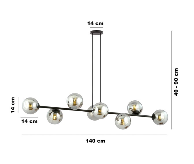 Lampa Wisząca ROSSI 8 Czarny/Grafitowy