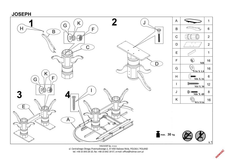 Stół Rozkładany JOSEPH (190-150)x90 Biały
