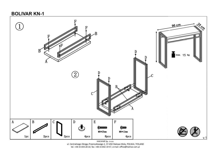 BOLIVAR KN1 konsolka dąb złoty / czarny