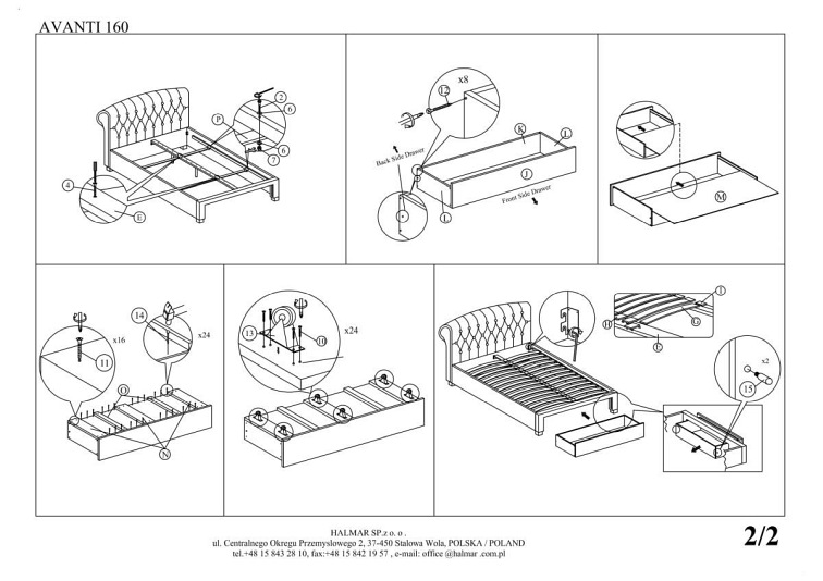 AVANTI łóżko 160 cm z szufladami popiel