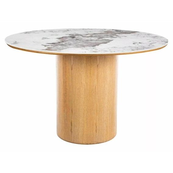 Stół RONDO Ceramic Fi120cm Biały Połysk/Dąb