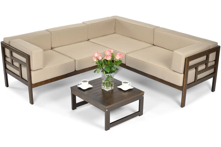 Narożnik Ogrodowy EDEN 5 Osobowy Brązowy/Beżowy