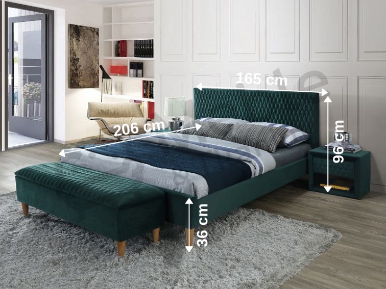 Łóżko AZURRO Velvet 160x200 Dąb/Zielony