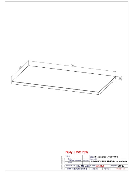 Blat ELEGANCE BLUE 89-90-B 46x90 Wave Blue