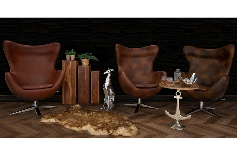 Fotel EGG Szeroki PU Brąz/Koniak