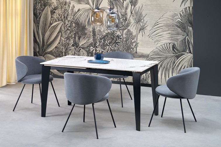 Stół Rozkładany FELIX (141-201)x81cm Biały Marmur/Czarny